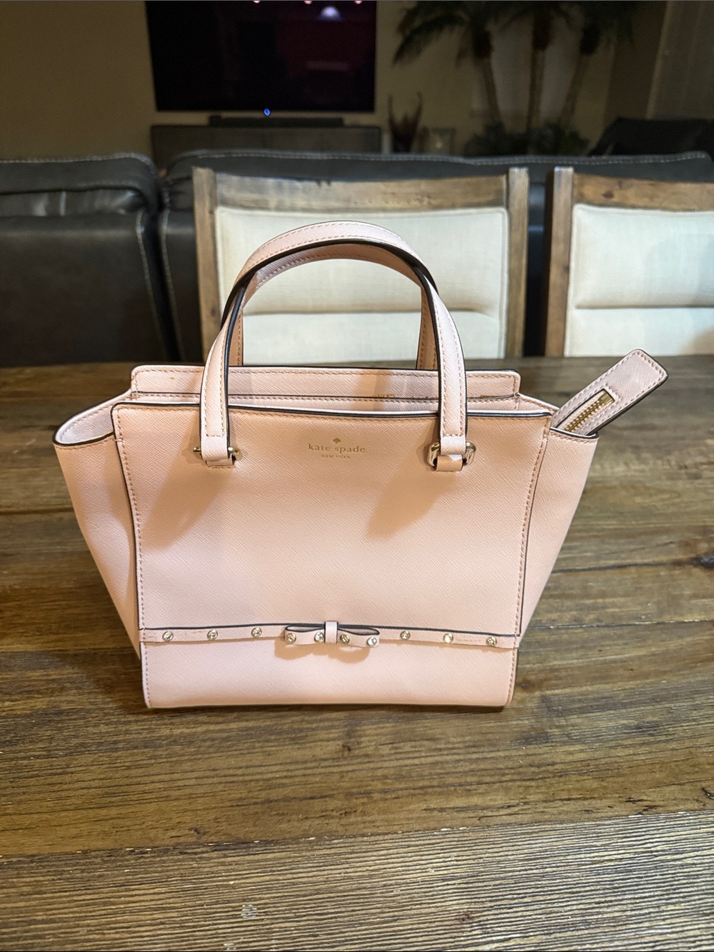 kate spade Blush Pink Leather Satchel with Bow Accent